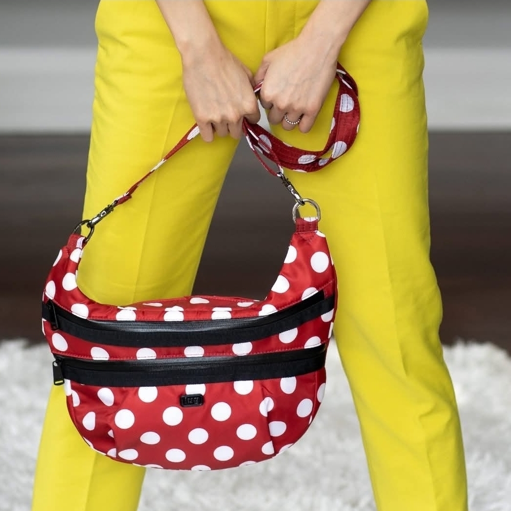 LUG | Red White Polka Dot Hippy Shoulder Strap Double Zipper Hobo Bag Fanny Pack